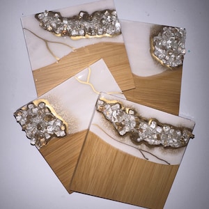 Geode coasters - crystal coasters - large square - epoxy resin coasters