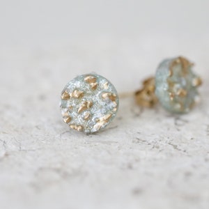 Stud earrings - grey - blue - gold - crystal earrings - cute - dainty - gift - textured earrings - stone - round earrings