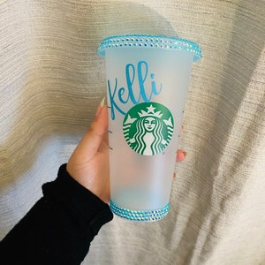 Personalized Starbucks bling cold cup - with straw - with name - venti - grande - bedazzled - bling top - custom made - gift