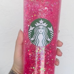 Hot pink Starbucks snow globe tumbler - pink cup - glitter tumbler - snowglobe - venti - iced coffee - pink tumbler - coffee cup - coffee