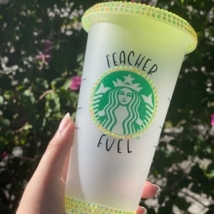 Lehrer-Anerkennungsgeschenk - Lehrergeschenk - Geschenk für Lehrer - Starbucks kalte Tasse mit Bling und Name - personalisiert - Lehrerkraftstoff