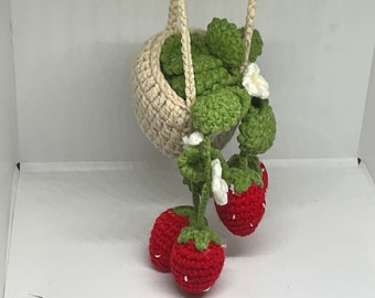 Hand knitted hanging strawberry plant