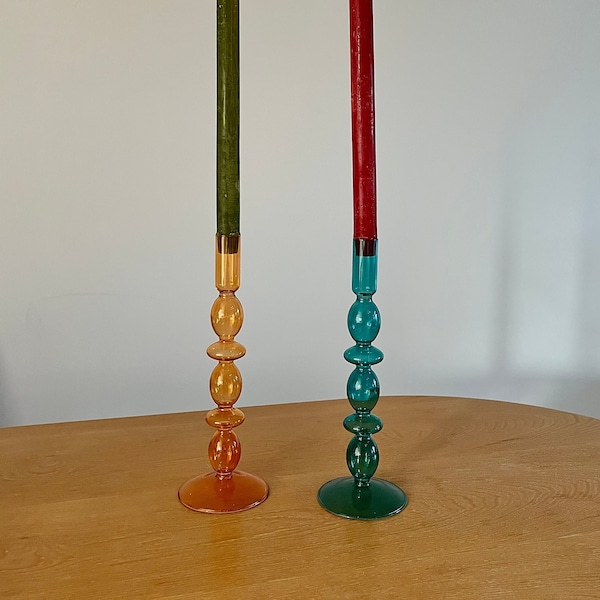 Coloured Glass Candlestick Holder