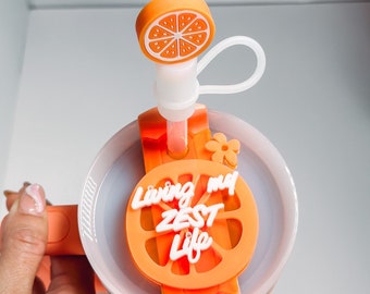 Tumbler Name Tag Orange Custom Cup Name Plate Tropical Tumbler Lid Accessory Summer Tumbler Straw Topper Fruit Lid Living my zest life