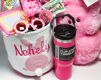 Personalized Easter basket Neon Pink Unreleased Eletric Pink Limited Edition Tumbler 30 oz Quencher Easter basket for kids Pre filled basket