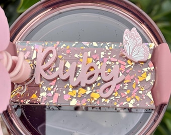 Butterfly personalized nameplate Butterfly Charm tumbler straw topper accessory personalized Stanley name charm Spring tumbler Charm