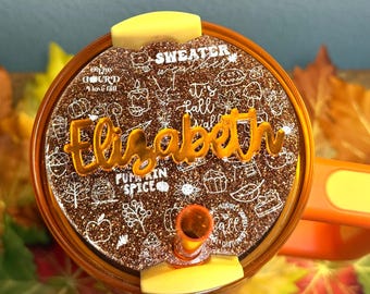 Fall nametag Stanley Tumbler Charm Fall leaves Pumpkin Heart Charms Pumpkin Straw Topper Custom Cozy season tumbler Accessory Autumn Tumbler