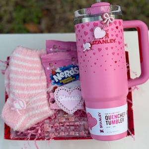 Stanley Sweet Hearts PINK Blank or Personalized Stanley Tumbler Set 30 oz or 40 oz Options Valentine’s Day Gift Box Topper Charms Accessory