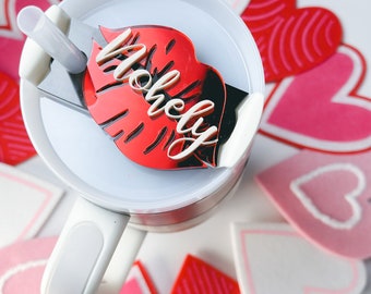 Plaque nominative quencher 40 oz Amoureux des lèvres pour la Saint-Valentin Stanley Topper tous les jours Tumbler Tag lèvres Stanley plaque nominative cadeau personnalisé