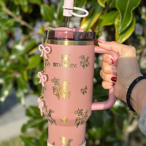 Antique Rose Bow with rose Engraved Stanley Tumbler Accessories Set  Complete Elegance for  sipsYour tumbler engraved  please read options