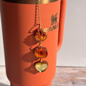 Fall Stanley Tumbler Charm  Fall Leaf Pumpkin and Heart Charms Pumpkin Straw Topper Custom Halloween Tumbler Accessory Autumn Tumbler Charm