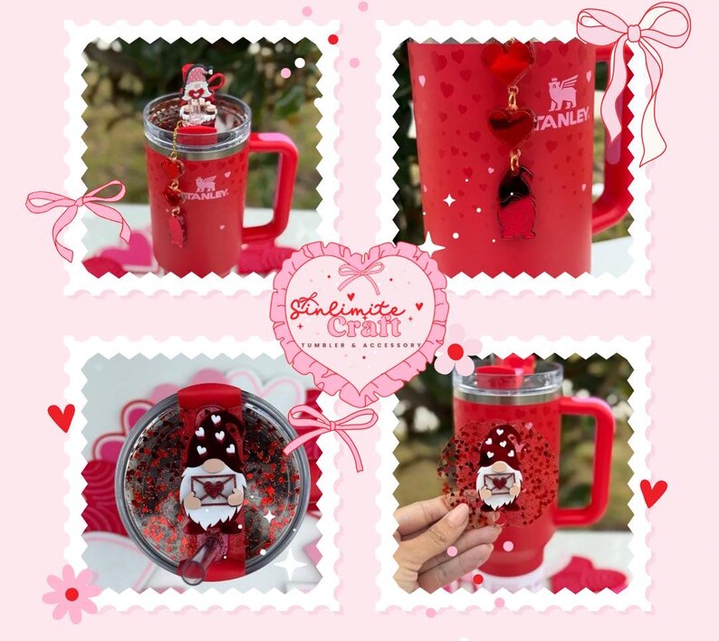 stanley cup name tag, stanley cup topper, stanley tag, acrylic name plate, stanley accessories, stanley tumbler, stanley drinkware, st patrick topper, valentine gnome, gift for her, personalized gift, valentines day, valentines gift
