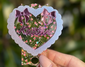 Noeud coeur personnalisé Topper gobelet Cup Tag H20 accessoire gobelet plaque nom noeud coquette plaque nom girly plaque nom coquette