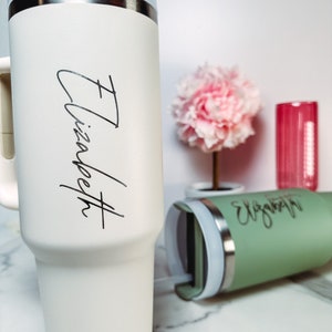 Personalized 40oz Tumbler w Handle Lid and Straw Stainless Steel Engraved Tumbler Personalized Gift for Her Stainless Steel Engraved Tumbler