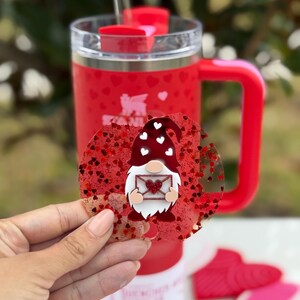 stanley cup name tag, stanley cup topper, stanley tag, acrylic name plate, stanley accessories, stanley tumbler, stanley drinkware, st patrick topper, valentine gnome, gift for her, personalized gift, valentines day, valentines gift