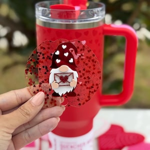 stanley cup name tag, stanley cup topper, stanley tag, acrylic name plate, stanley accessories, stanley tumbler, stanley drinkware, st patrick topper, valentine gnome, gift for her, personalized gift, valentines day, valentines gift