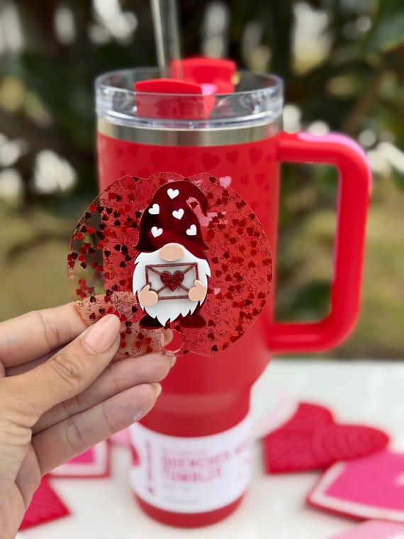 Gnome nameplate topper Valentine Gnome Stanley Cup Topper Stanley Plate Gnome  Valentines Daygift Tumbler Accessor straw topper straw charms