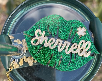 Dijes de trébol con beso irlandés, adorno para vaso personalizado, accesorio para vaso con trébol verde, etiqueta con nombre para taza con trébol de San Patricio Stanley