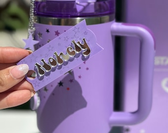 Olivia Purple Star name plate Tumbler Topper Tags Personalized Name Plates Acrylic Custom Name tag Tumbler Cup tumbler set or alone gift set