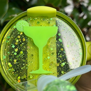 Personalized Name Tags Lime green Margarita Cup Topper Monogram Lid Topper Tropical Lid Topper Beach Tumbler Topper cocktail topper