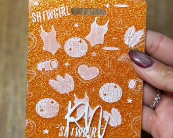 Badge Showgirl Buddy Badge acrylique personnalisé Buddy Infirmière Badge Buddy ID Holder Badge Buddy Badge personnalisé Buddy Orange paillettes grandes tailles