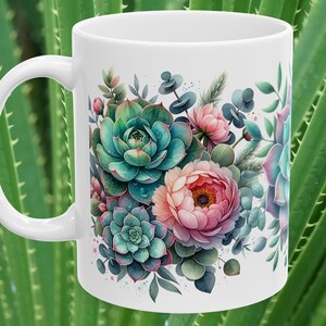 SUCCULENT Ceramic Mug Perfect for Cactus Lovers Floral Coffee Cup Cute Gift for Her Tea Mug for Botanists Western Drinkware