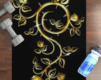 ELEGANT GOLD ROSES Rubber Yoga Mat Non-Slip Home Gym Fitness Meditation Pilates Contemplation