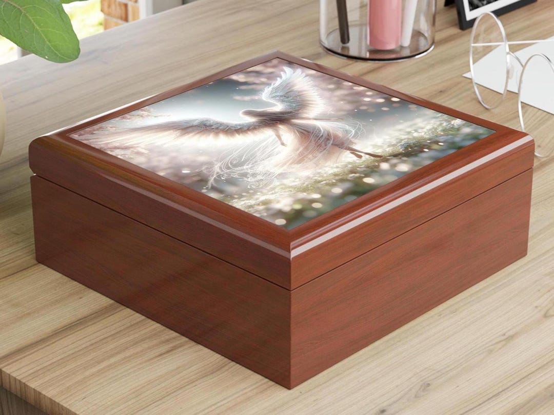 PINK ANGEL Jewelry Box Rubberwood Keepsake Storage With Felt Lining ...