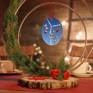 SANTA on WIND TURBINE Reindeer Tanglement Metal Ornament Christmas Tree Decoration