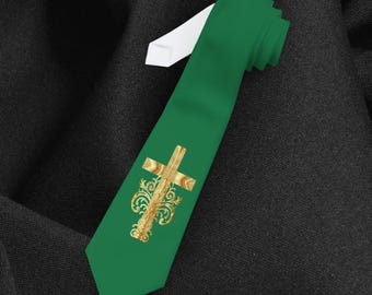 GOLD CROSS Necktie Christian Tie Elegant Formal Menswear Accessories Wedding Neckwear Celebration Fashion