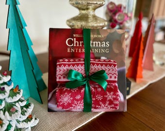 Christmas entertaining gift set, vintage cookbooks and dishtowels, holiday hostess gift, holiday hosting bundle, coworker gift, foodie gift