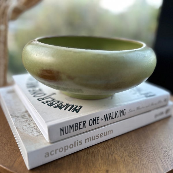 Frankoma bowl #212, prairie green Frankoma planter, vintage Oklahoma pottery, MCM ceramic planter, green/brown matte glazed bowl