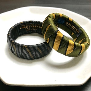 Pair of upcycled tie bracelets, wearable textile art, vintage neckties, handmade jewelry, silk bangles, statement jewelry, great gift idea