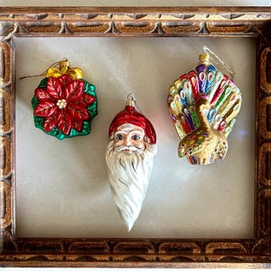 Juego de 3 adornos navideños vintage, decoración navideña de vidrio pintado a mano, adornos vintage para árboles, decoración navideña retro