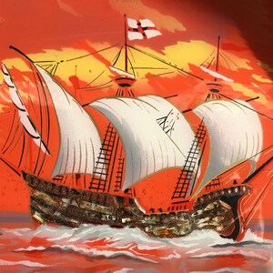 Vintage Ship Serving Tray, Reverse Painted Glass With Shell Inlay, Bar ...