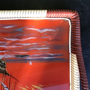 Vintage Ship Serving Tray, Reverse Painted Glass With Shell Inlay, Bar ...