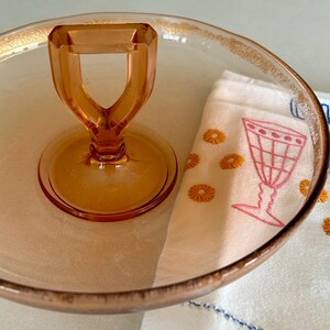 Rose glass tidbit dish, glass serving dish with etched edge, MCM Indiana glass dessert dish with center handle, vintage glass serveware