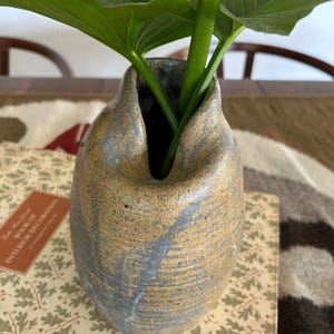Studio pottery vase, neutral earth tone glaze, hand thrown vintage pottery, asymmetrical handmade vase