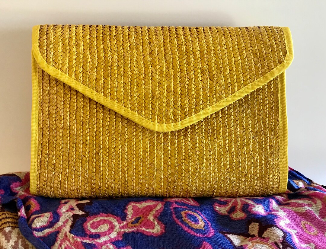Yellow Straw Clutch Purse 80s Envelope Style Handbag Vintage Etsy