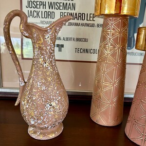 Beige/witte MCM-splatter lavavaas, hoge vaas met handvat, beige wit en goud spetterglazuur, interieur uit het midden van de eeuw, retro interieur