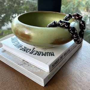 Frankoma bowl #212, prairie green Frankoma planter, vintage Oklahoma pottery, MCM ceramic planter, green/brown matte glazed bowl