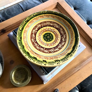 Moroccan pottery dish, hand painted moorish design, glazed moroccan ceramics, vintage ethnic decor, wall plate, ceramic serving bowl