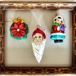 Juego de 3 adornos navideños vintage, decoración navideña de vidrio pintado a mano, adornos vintage para árboles, decoración navideña retro