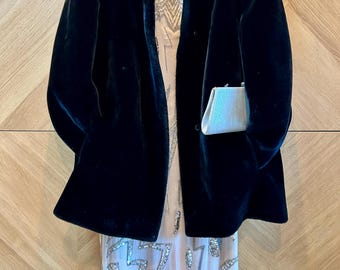 1980s Sassoon black faux fur coat, vintage evening jacket