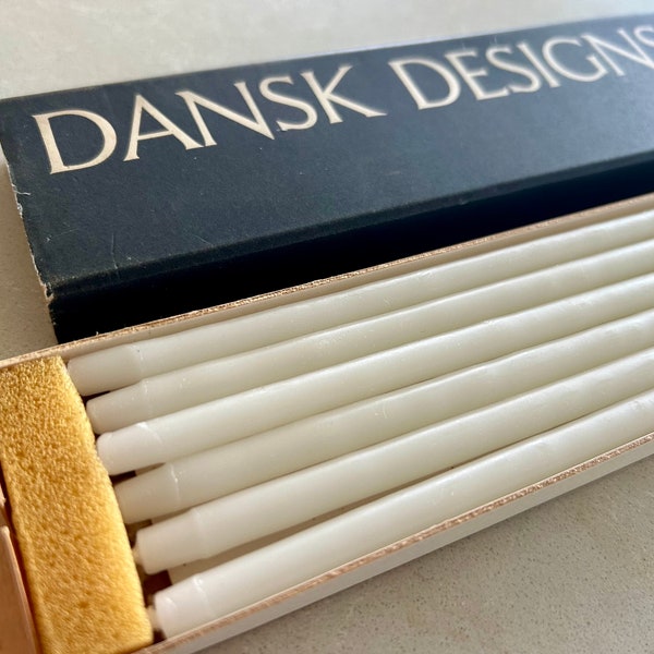 Set/12 Dansk slender taper candles in white, vintage tiny tapers for Dansk candle holder, 1960s Danish modern decor, MCM interior design