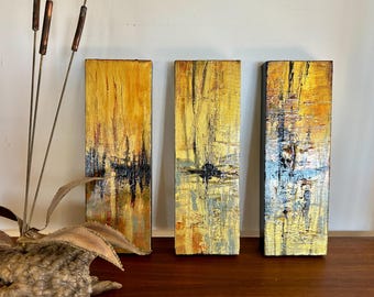 Original Mary Titus hand-painted triptych, set/3 acrylic abstract art, original canvas art set, small-space artwork, unframed canvas artwork