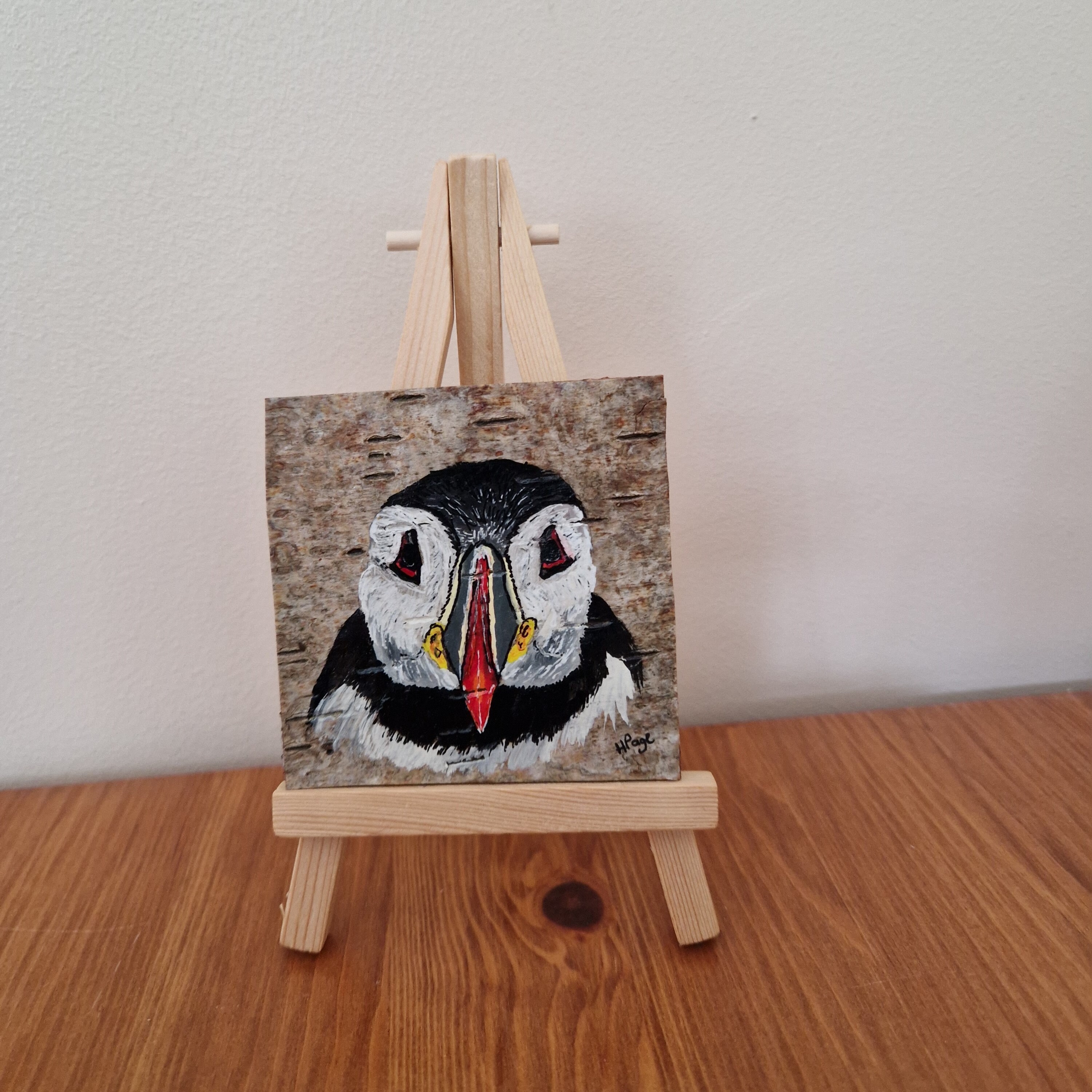 Original Wood Art, Original Painting on Bark, Mini Art & Easel, Unique