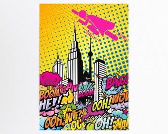 Superhero Pop Art Poster: Comic Book Style Wall Art (Digital Download)