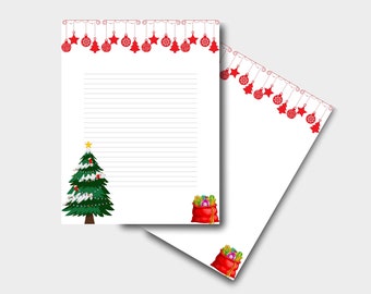 Papeterie d’arbre de Noël, Papeterie cadeaux du Père Noël, Papier de saison d’hiver, Papeterie des Fêtes, Papier pour enfants, Téléchargement instantané, A4&US Letter