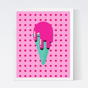 Pop art print, pop art wall art, pop art decor, soft pop art, food art, modern art, funny art, ice cream party, food wall art,hot pink decor